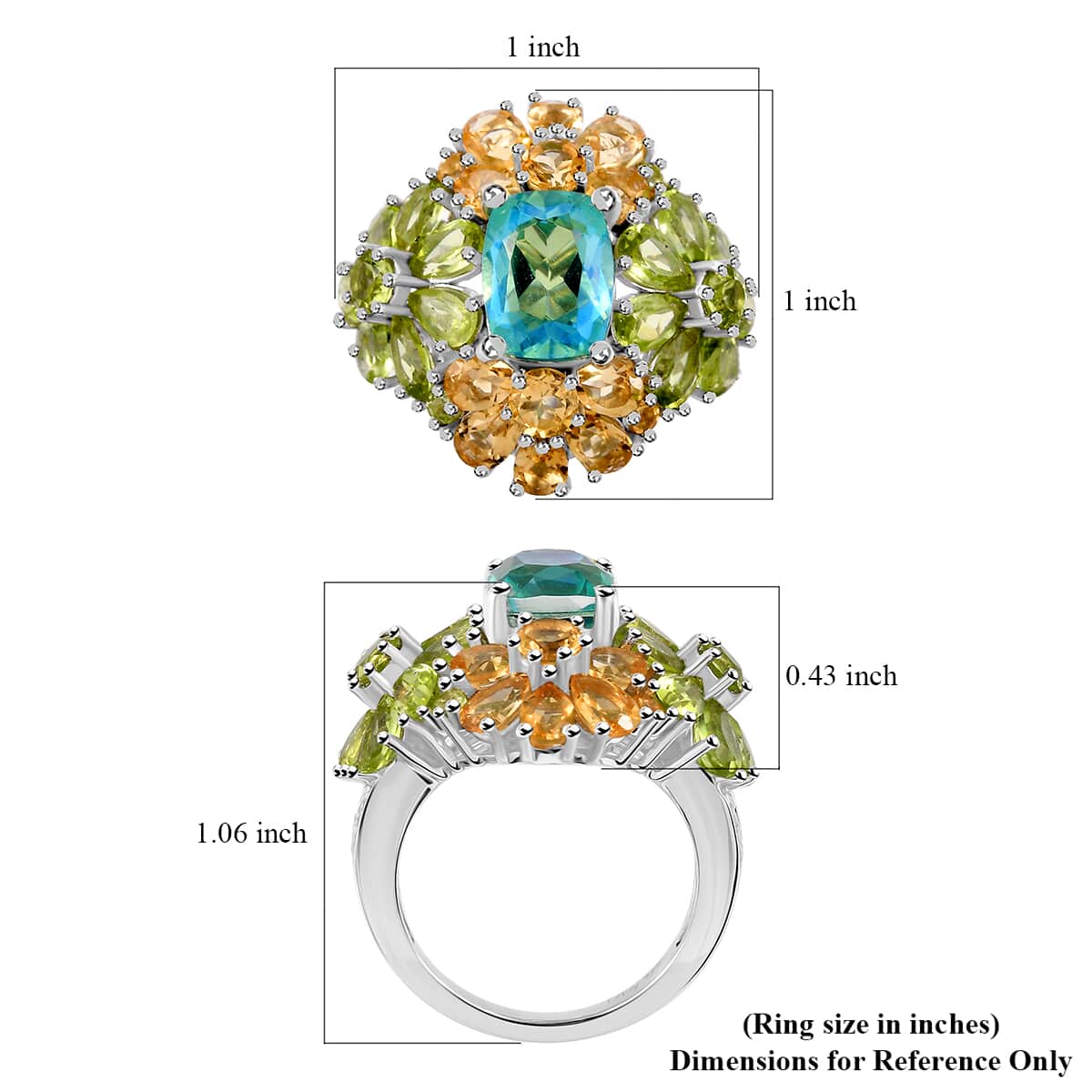 Peacock Quartz (Triplet) and Multi Gemstone 8.35 ctw Floral Symphony Ring in Rhodium Over Sterling Silver (Size 6.0) image number 5