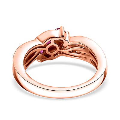 D'Joy Premium Mozambique Pink Sapphire and Diamond 0.65 ctw Trinity Twisted Ring in 18K Vermeil Rose Gold Over Sterling Silver (Size 10.0)