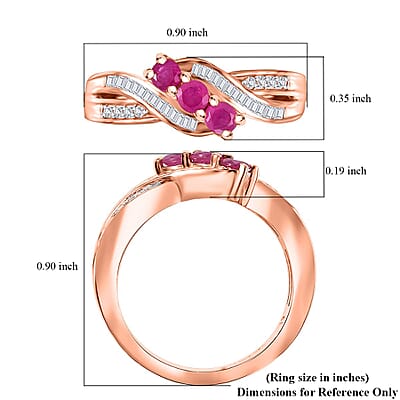D'Joy Premium Mozambique Pink Sapphire and Diamond 0.65 ctw Trinity Twisted Ring in 18K Vermeil Rose Gold Over Sterling Silver (Size 10.0)
