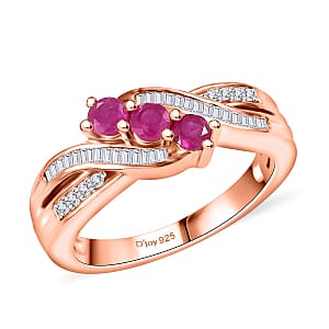 Premium Mozambique Pink Sapphire and Diamond 0.65 ctw Trinity Twisted Ring in 18K Vermeil Rose Gold Over Sterling Silver (Size 8.0)