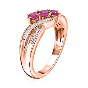Premium Mozambique Pink Sapphire and Diamond 0.65 ctw Trinity Twisted Ring in 18K Vermeil Rose Gold Over Sterling Silver (Size 8.0)
