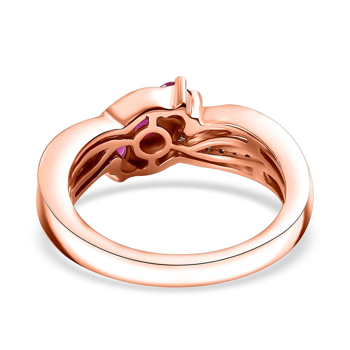 Premium Mozambique Pink Sapphire and Diamond 0.65 ctw Trinity Twisted Ring in 18K Vermeil Rose Gold Over Sterling Silver (Size 8.0) image number 4