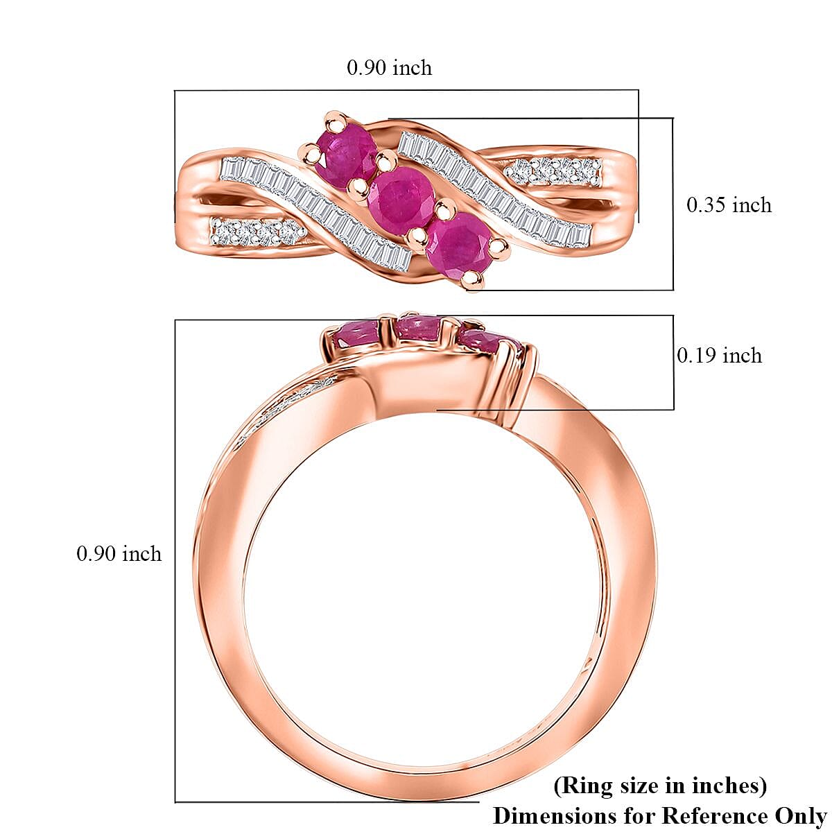 Premium Mozambique Pink Sapphire and Diamond 0.65 ctw Trinity Twisted Ring in 18K Vermeil Rose Gold Over Sterling Silver (Size 8.0) image number 5
