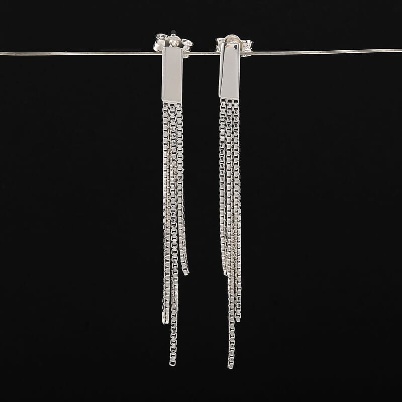 Box Chain Fringes Earrings in Sterling Silver 1.80 Grams