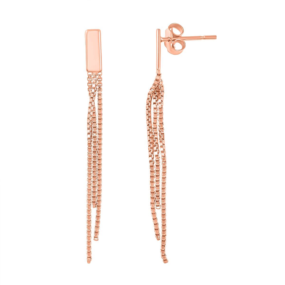 Box Chain Fringes Earrings in 14K Rose Gold Over Sterling Silver 1.80 Grams