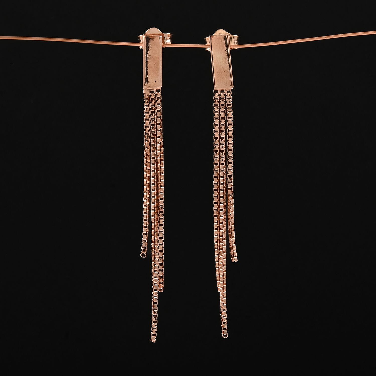 Box Chain Fringes Earrings in 14K Rose Gold Over Sterling Silver 1.80 Grams