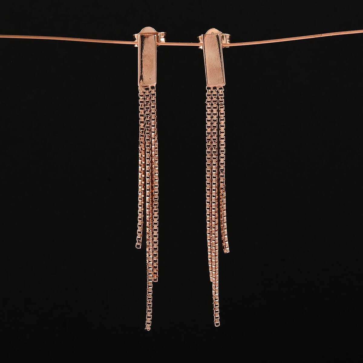 Box Chain Fringes Earrings in 14K Rose Gold Over Sterling Silver 1.80 Grams image number 1