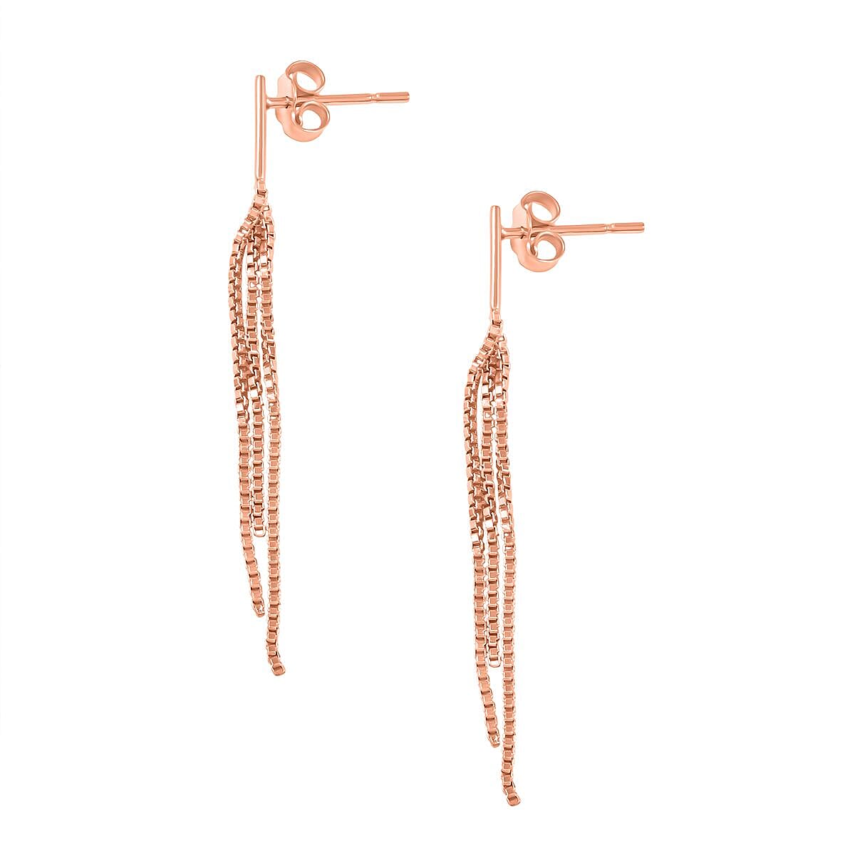 Box Chain Fringes Earrings in 14K Rose Gold Over Sterling Silver 1.80 Grams