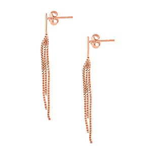 Box Chain Fringes Earrings in 14K Rose Gold Over Sterling Silver 1.80 Grams