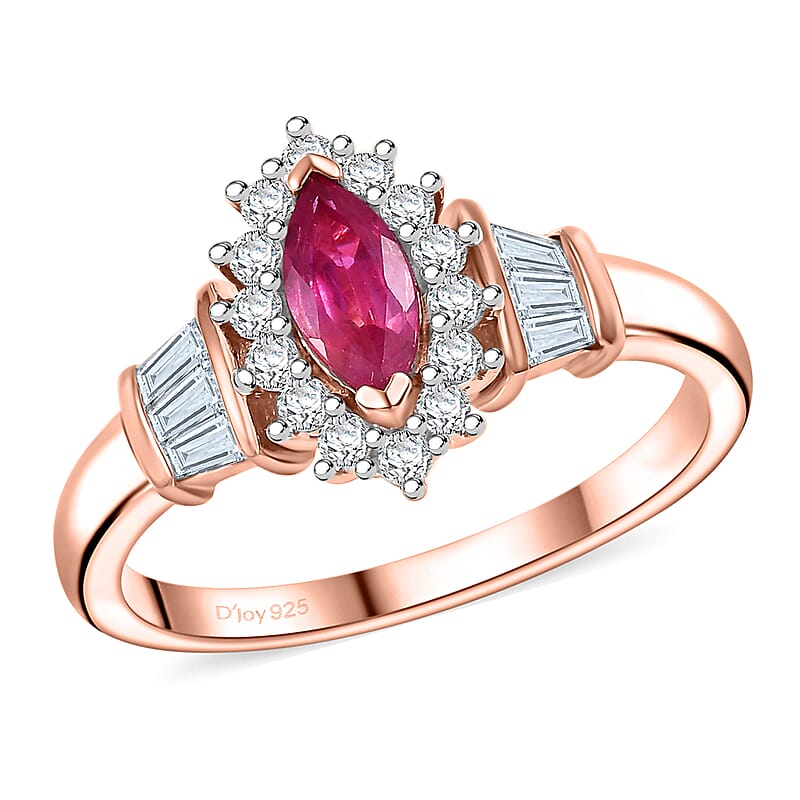Premium Mozambique Pink Sapphire and White Zircon 1.10 ctw Ballerina Ring in 18K Vermeil Rose Gold Over Sterling Silver (Size 10.0)