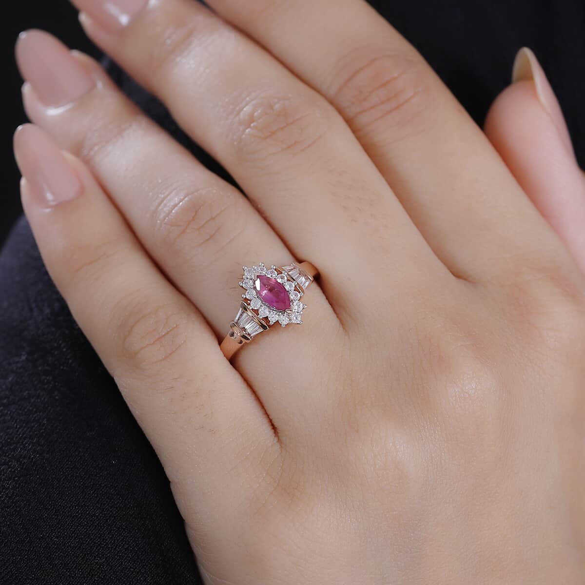 Premium Mozambique Pink Sapphire and White Zircon 1.10 ctw Ballerina Ring in 18K Vermeil Rose Gold Over Sterling Silver (Size 10.0) image number 2