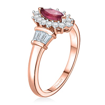 Premium Mozambique Pink Sapphire and White Zircon 1.10 ctw Ballerina Ring in 18K Vermeil Rose Gold Over Sterling Silver (Size 10.0)