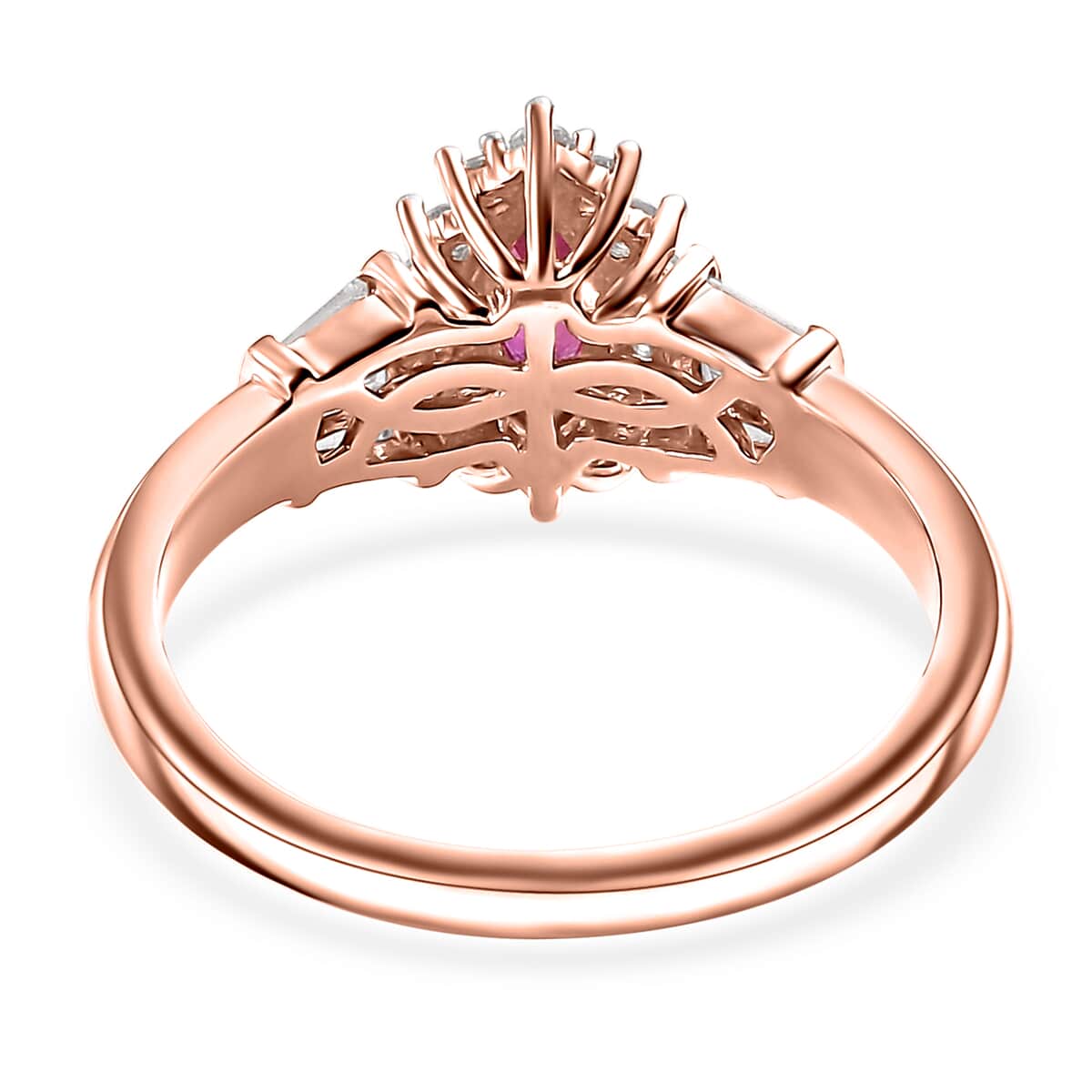 Premium Mozambique Pink Sapphire and White Zircon 1.10 ctw Ballerina Ring in 18K Vermeil Rose Gold Over Sterling Silver (Size 10.0) image number 4