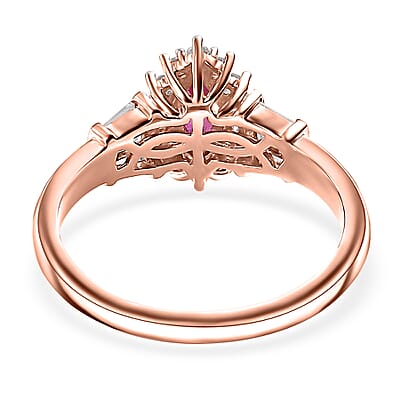 Premium Mozambique Pink Sapphire and White Zircon 1.10 ctw Ballerina Ring in 18K Vermeil Rose Gold Over Sterling Silver (Size 10.0)