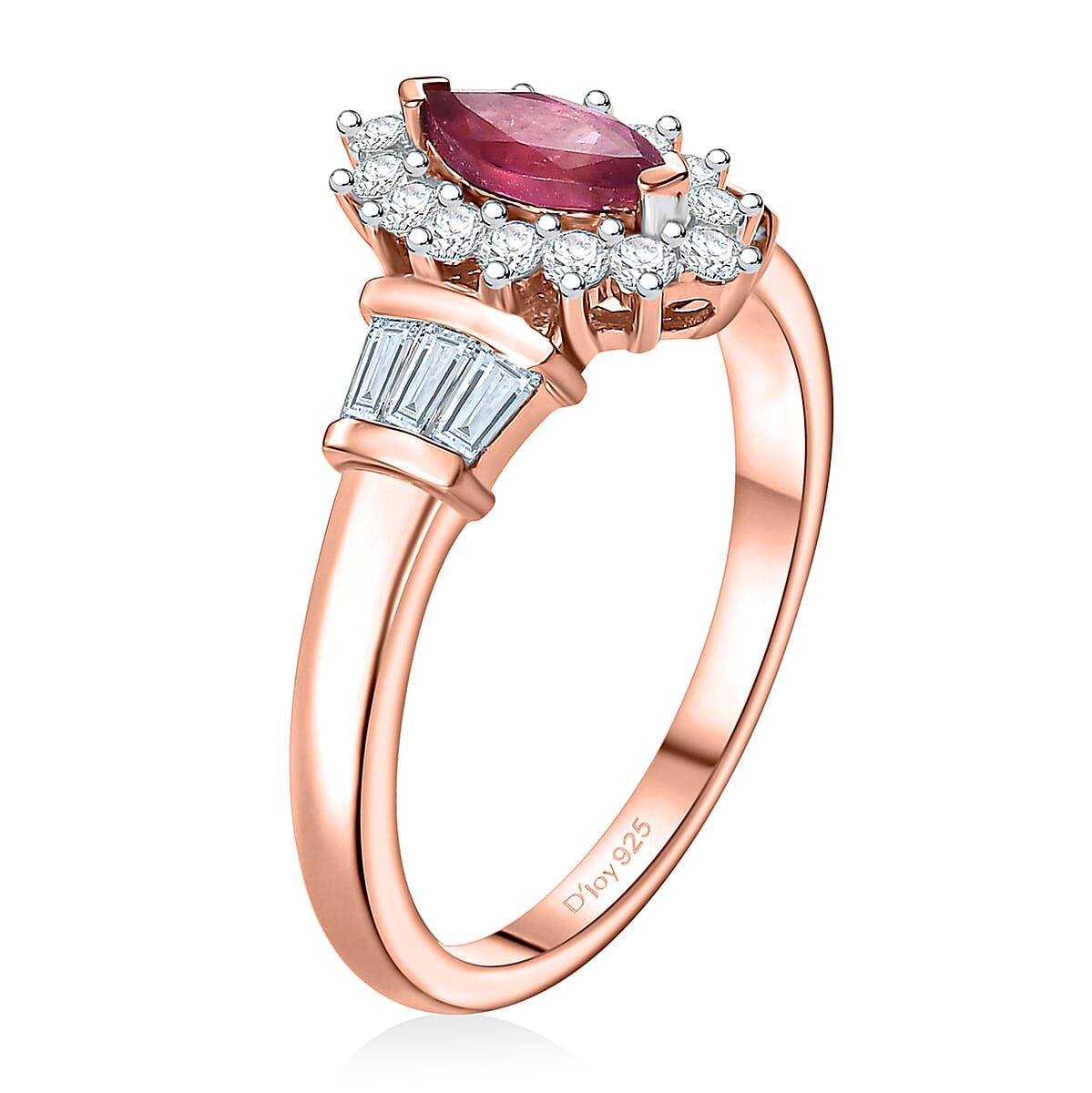 Premium Mozambique Pink Sapphire and White Zircon 1.10 ctw Ballerina Ring in 18K Vermeil Rose Gold Over Sterling Silver (Size 5.0) image number 3