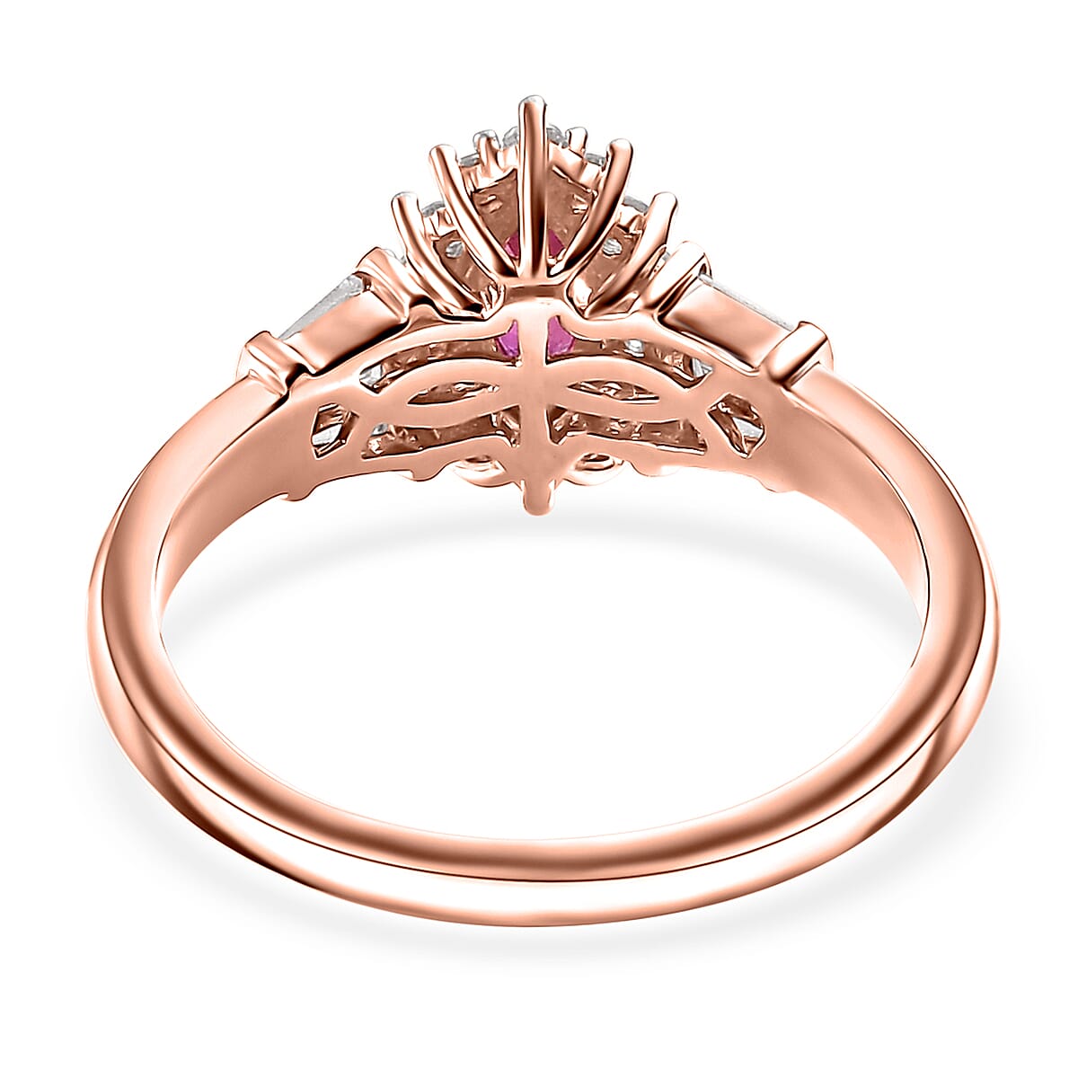 Premium Mozambique Pink Sapphire and White Zircon 1.10 ctw Ballerina Ring in 18K Vermeil Rose Gold Over Sterling Silver (Size 5.0) image number 4
