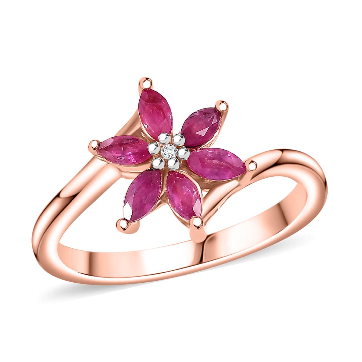 Premium Mozambique Pink Sapphire, Diamond Floral Ring in 18K Vermeil RG OverSterling Silver (Size 10.0) 0.60 ctw image number 0