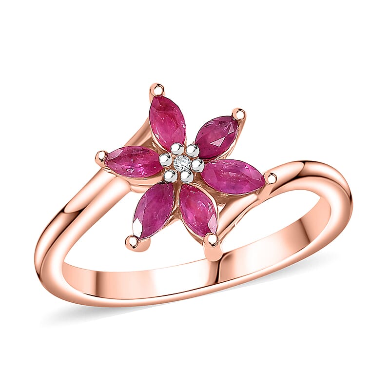 Premium Mozambique Pink Sapphire and Diamond 0.60 ctw Floral Ring in 18K Vermeil Rose Gold Over Sterling Silver (Size 10.0)