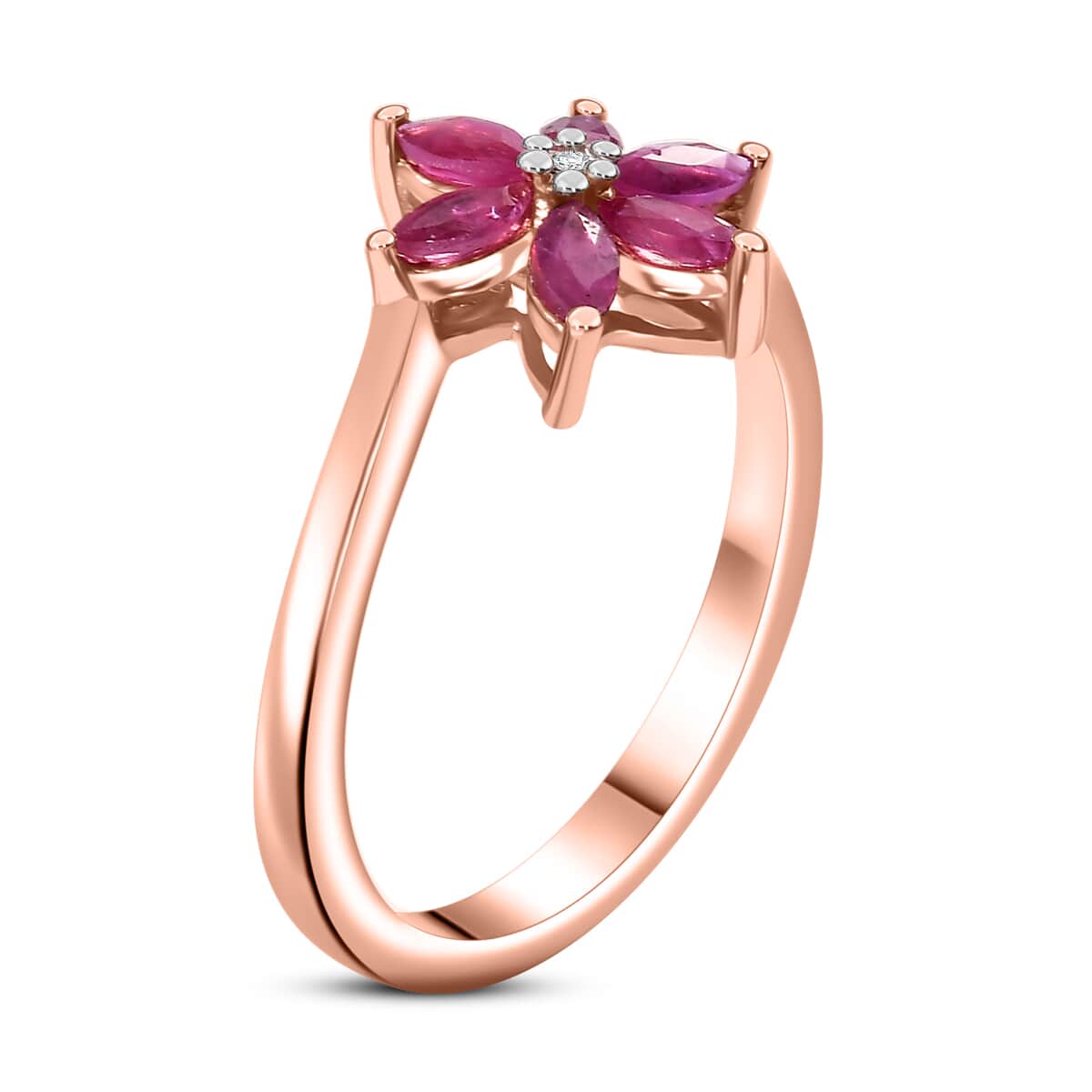 Premium Mozambique Pink Sapphire, Diamond Floral Ring in 18K Vermeil RG OverSterling Silver (Size 10.0) 0.60 ctw image number 3