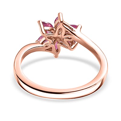 Premium Mozambique Pink Sapphire and Diamond 0.60 ctw Floral Ring in 18K Vermeil Rose Gold Over Sterling Silver (Size 10.0)