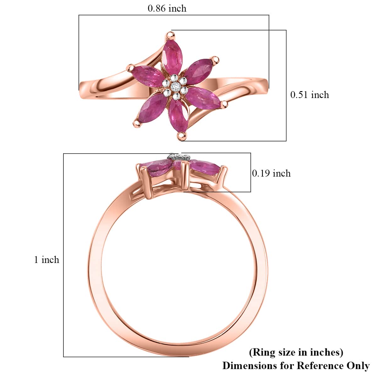 Premium Mozambique Pink Sapphire, Diamond Floral Ring in 18K Vermeil RG OverSterling Silver (Size 10.0) 0.60 ctw image number 5