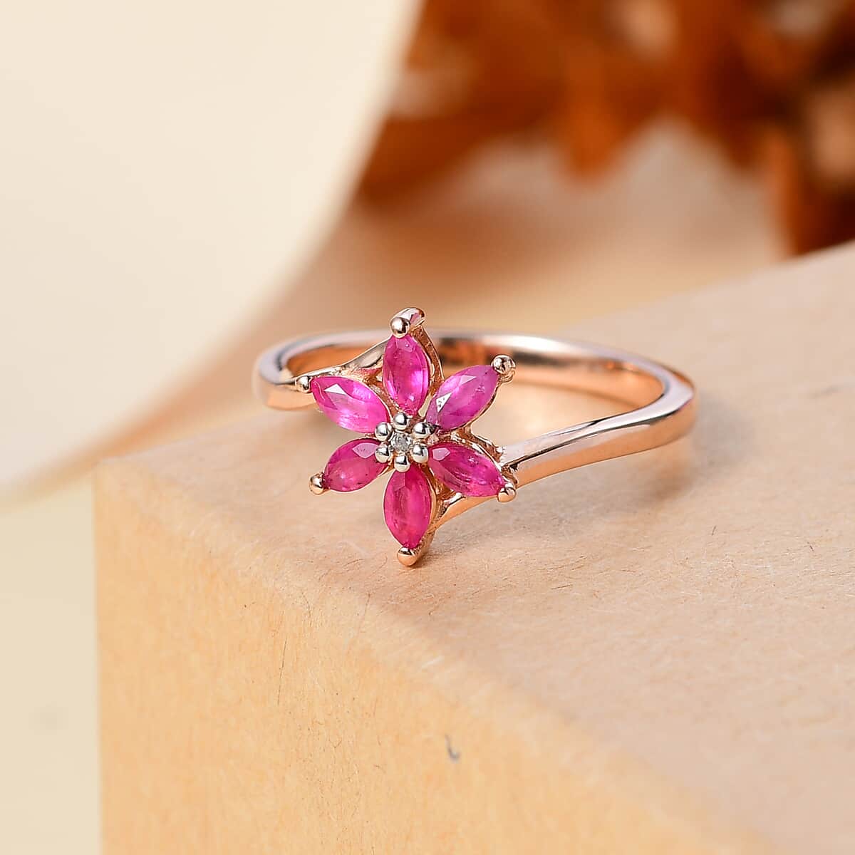 Premium Mozambique Pink Sapphire and Diamond 0.60 ctw Floral Ring in 18K Vermeil Rose Gold Over Sterling Silver (Size 5.0) image number 1