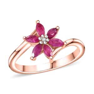 Premium Mozambique Pink Sapphire and Diamond 0.60 ctw Floral Ring in 18K Vermeil Rose Gold Over Sterling Silver (Size 6.0)