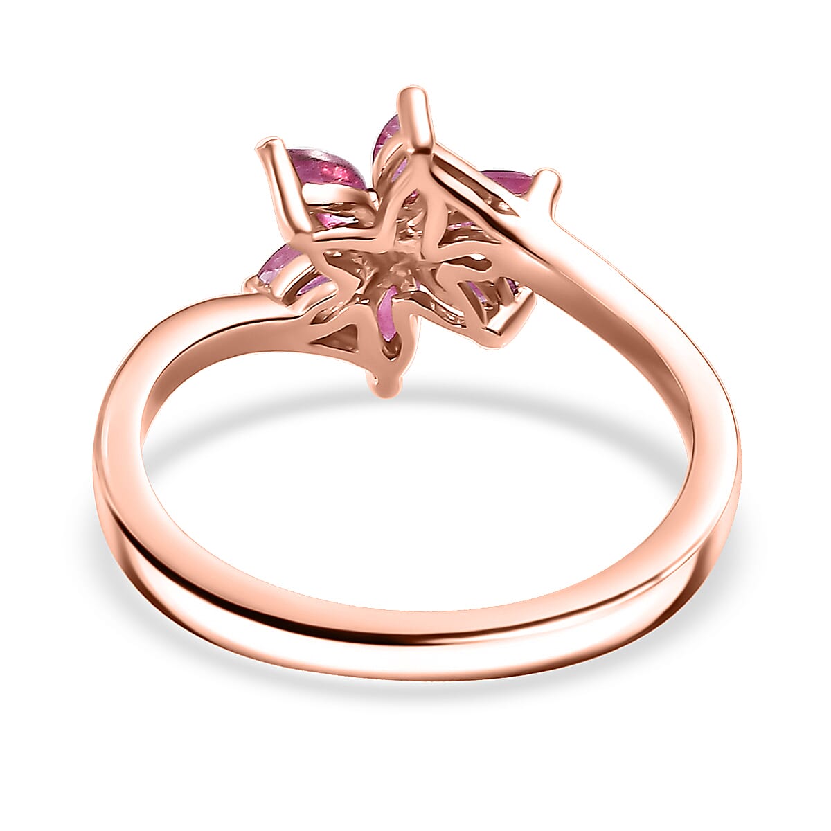 Premium Mozambique Pink Sapphire, Diamond Floral Ring in 18K Vermeil RG OverSterling Silver (Size 10.0) 0.60 ctw