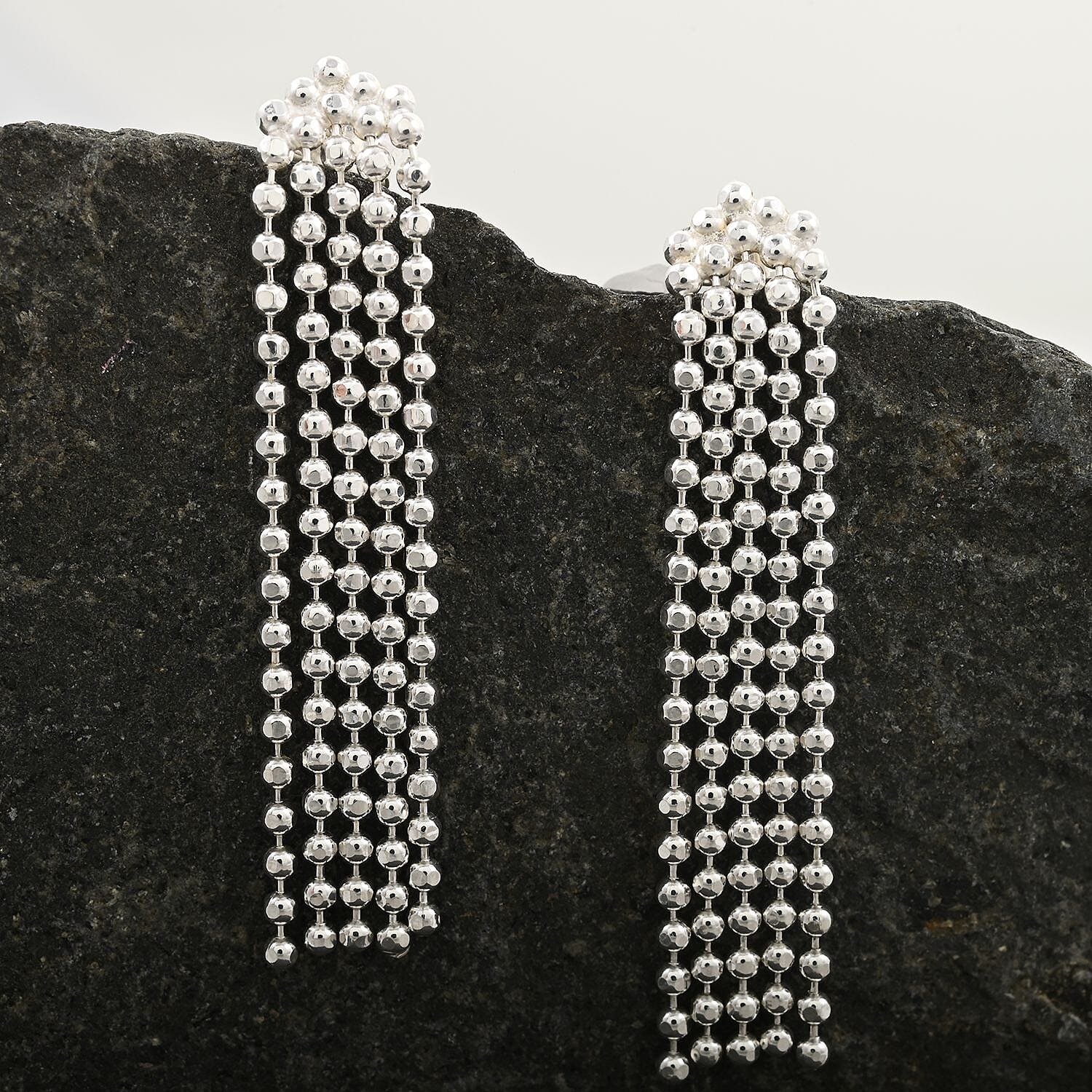 Beaded Tassels Earrings in Sterling Silver 2.90 Grams