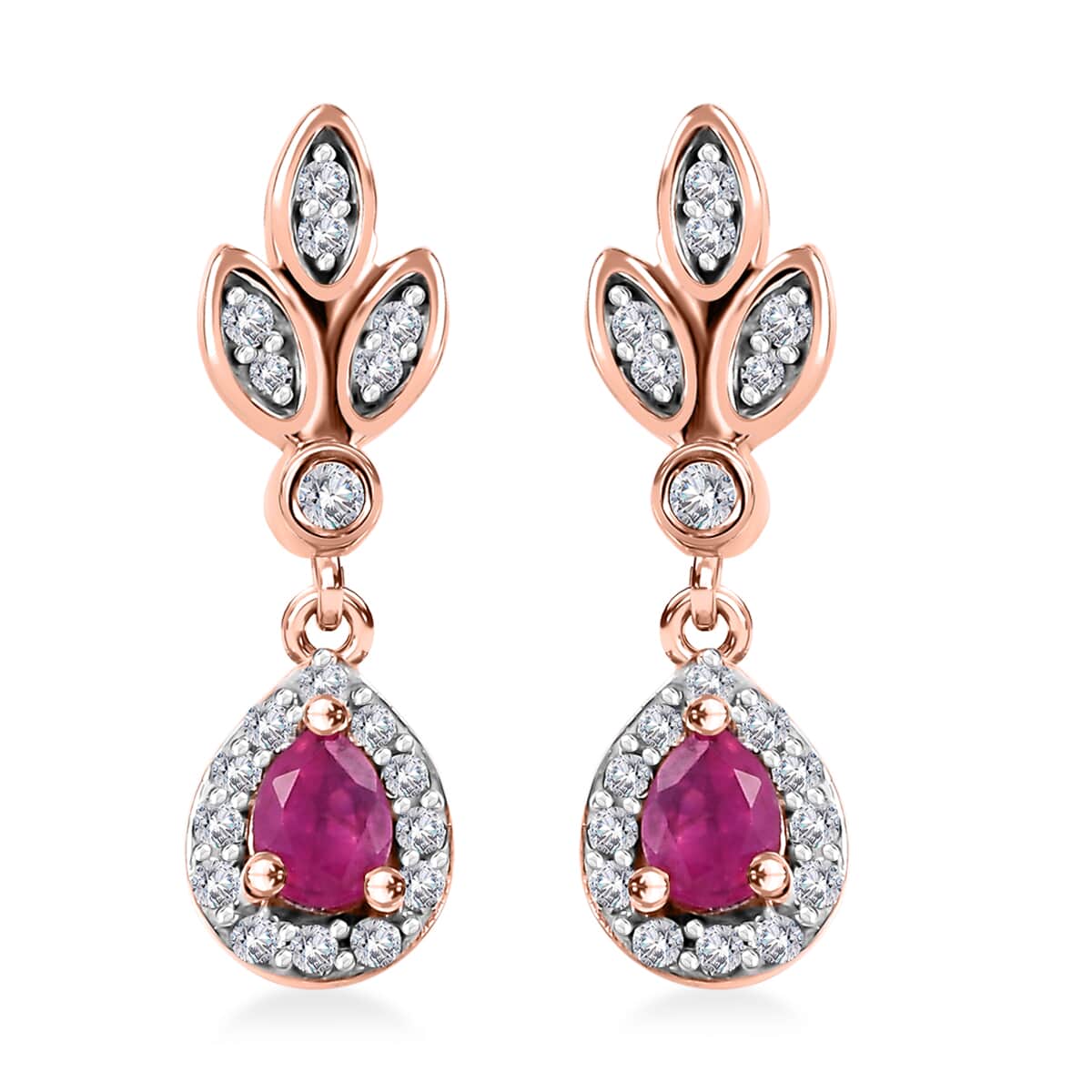 Premium Mozambique Pink Sapphire and White Zircon 0.70 ctw Drop Earrings in 18K Vermeil Rose Gold Over Sterling Silver image number 0