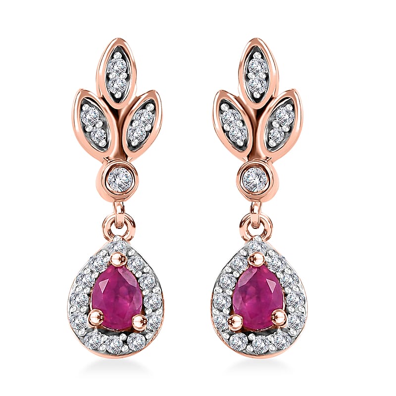 D'Joy Premium Mozambique Pink Sapphire and White Zircon 0.70 ctw Drop Earrings in 18K Vermeil Rose Gold Over Sterling Silver