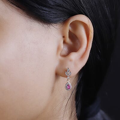 D'Joy Premium Mozambique Pink Sapphire and White Zircon 0.70 ctw Drop Earrings in 18K Vermeil Rose Gold Over Sterling Silver