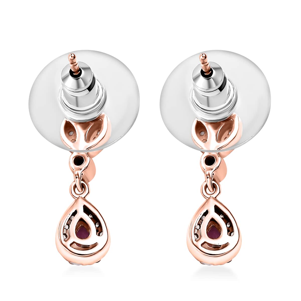 Premium Mozambique Pink Sapphire and White Zircon 0.70 ctw Drop Earrings in 18K Vermeil Rose Gold Over Sterling Silver image number 3