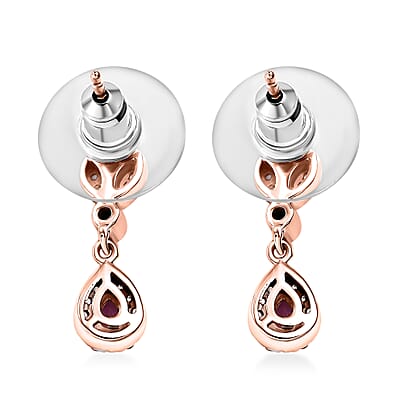 D'Joy Premium Mozambique Pink Sapphire and White Zircon 0.70 ctw Drop Earrings in 18K Vermeil Rose Gold Over Sterling Silver