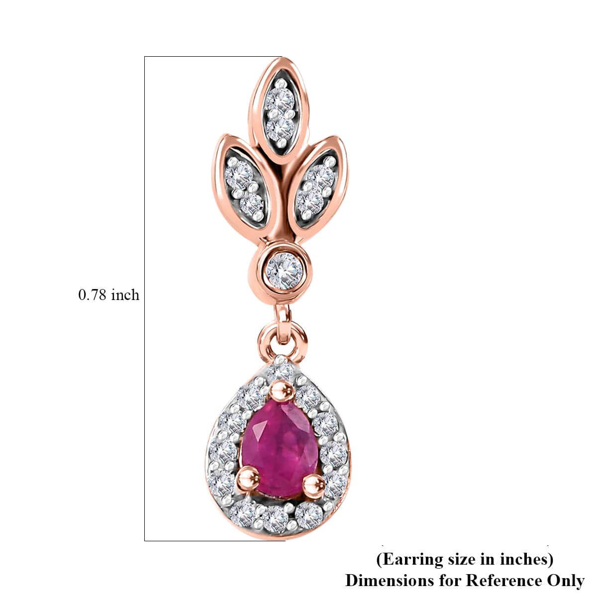 Premium Mozambique Pink Sapphire and White Zircon 0.70 ctw Drop Earrings in 18K Vermeil Rose Gold Over Sterling Silver image number 4