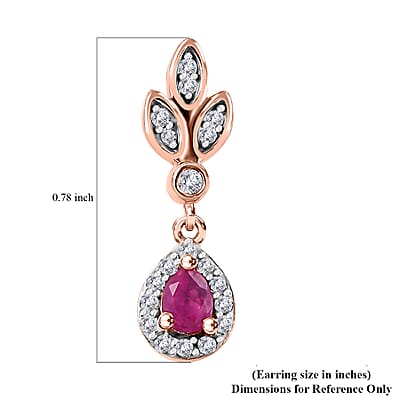 D'Joy Premium Mozambique Pink Sapphire and White Zircon 0.70 ctw Drop Earrings in 18K Vermeil Rose Gold Over Sterling Silver