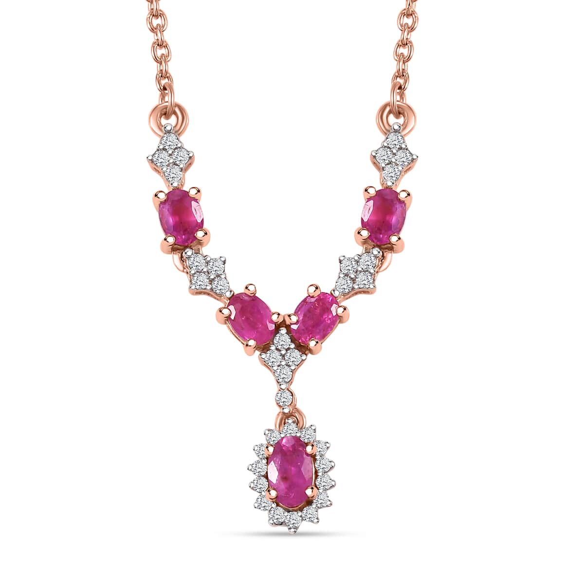 Premium Mozambique Pink Sapphire and White Zircon 1.55 ctw Floral Cascade Necklace in 18K Vermeil Rose Gold Over Sterling Silver 18 Inches image number 0