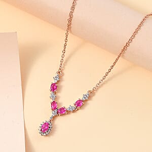 D'Joy Premium Mozambique Pink Sapphire and White Zircon 1.55 ctw Floral Cascade Necklace in 18K Vermeil Rose Gold Over Sterling Silver 18 Inches
