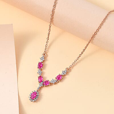 D'Joy Premium Mozambique Pink Sapphire and White Zircon 1.55 ctw Floral Cascade Necklace in 18K Vermeil Rose Gold Over Sterling Silver 18 Inches