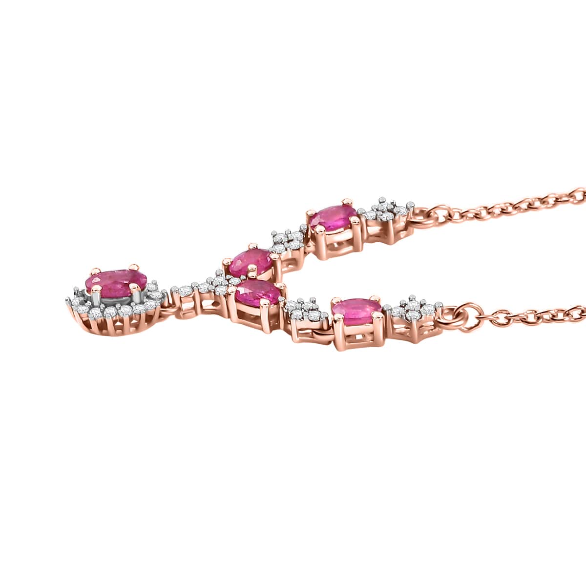 Premium Mozambique Pink Sapphire and White Zircon 1.55 ctw Floral Cascade Necklace in 18K Vermeil Rose Gold Over Sterling Silver 18 Inches image number 3