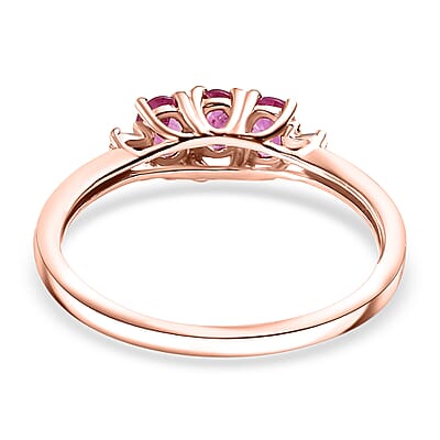 Premium Mozambique Pink Sapphire and Diamond 0.65 ctw Trilogy Ring in 18K Vermeil Rose Gold Over Sterling Silver (Size 10.0)
