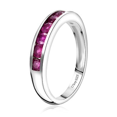 Premium Mozambique Pink Sapphire 0.85 ctw Half Eternity Ring in Rhodium Over Sterling Silver (Size 10.0) 