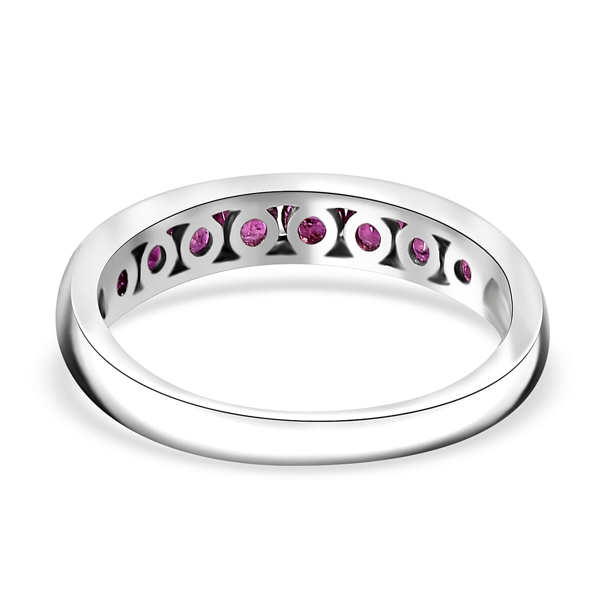 Premium Mozambique Pink Sapphire 0.85 ctw Half Eternity Ring in Rhodium Over Sterling Silver (Size 10.0) 