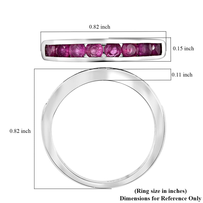 Premium Mozambique Pink Sapphire 0.85 ctw Half Eternity Ring in Rhodium Over Sterling Silver (Size 10.0) 