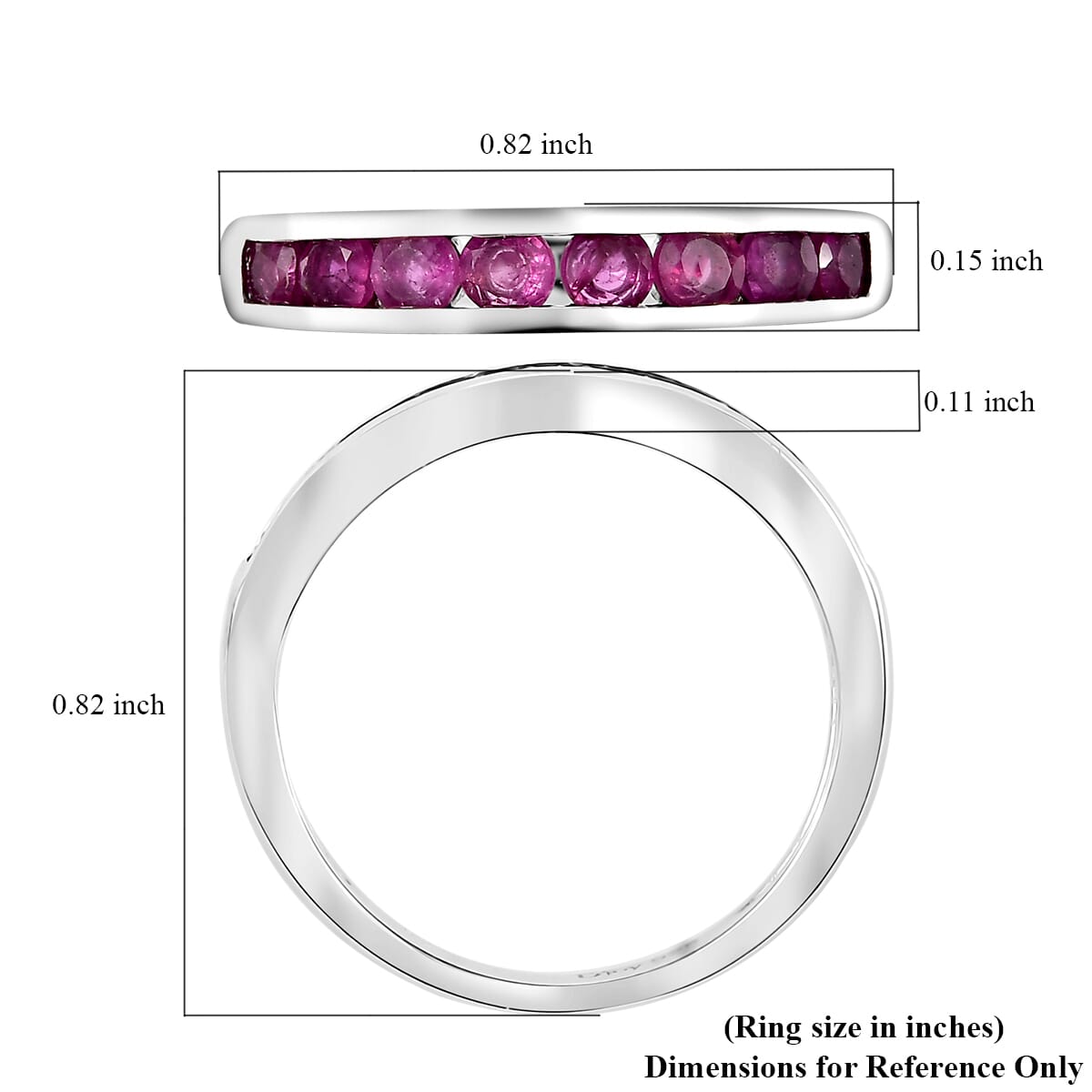 Premium Mozambique Pink Sapphire 0.85 ctw Half Eternity Ring in Rhodium Over Sterling Silver (Size 6.0)  image number 5