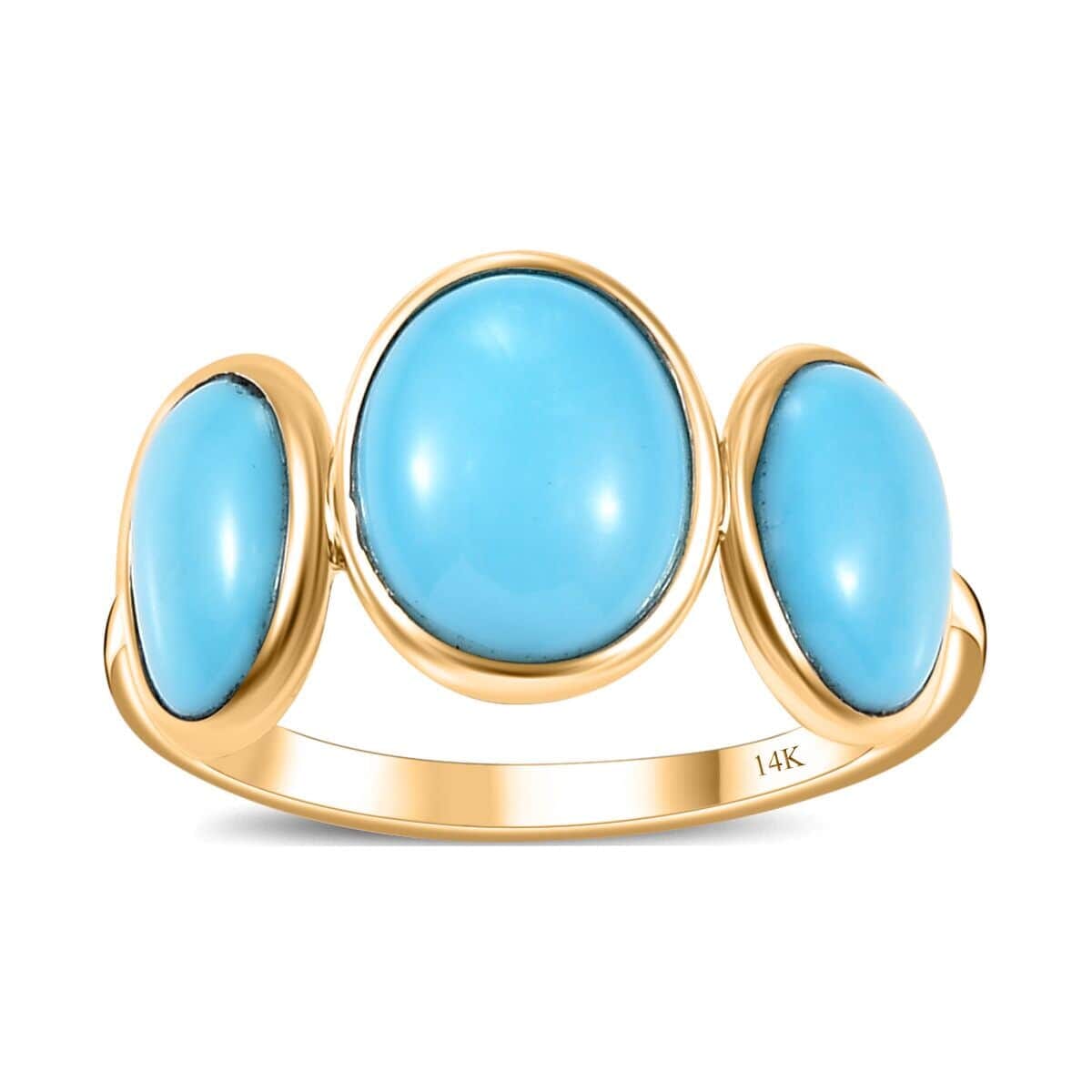 Premium Sleeping Beauty Turquoise 3.25 ctw 3 Stone Ring in 14K Yellow Gold (Size  8.5) image number 0