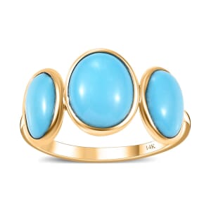 Premium Sleeping Beauty Turquoise 3.25 ctw 3 Stone Ring in 14K Yellow Gold (Size  8.5)