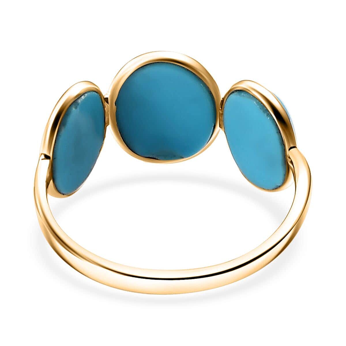 Premium Sleeping Beauty Turquoise 3.25 ctw 3 Stone Ring in 14K Yellow Gold (Size  9.5) image number 4
