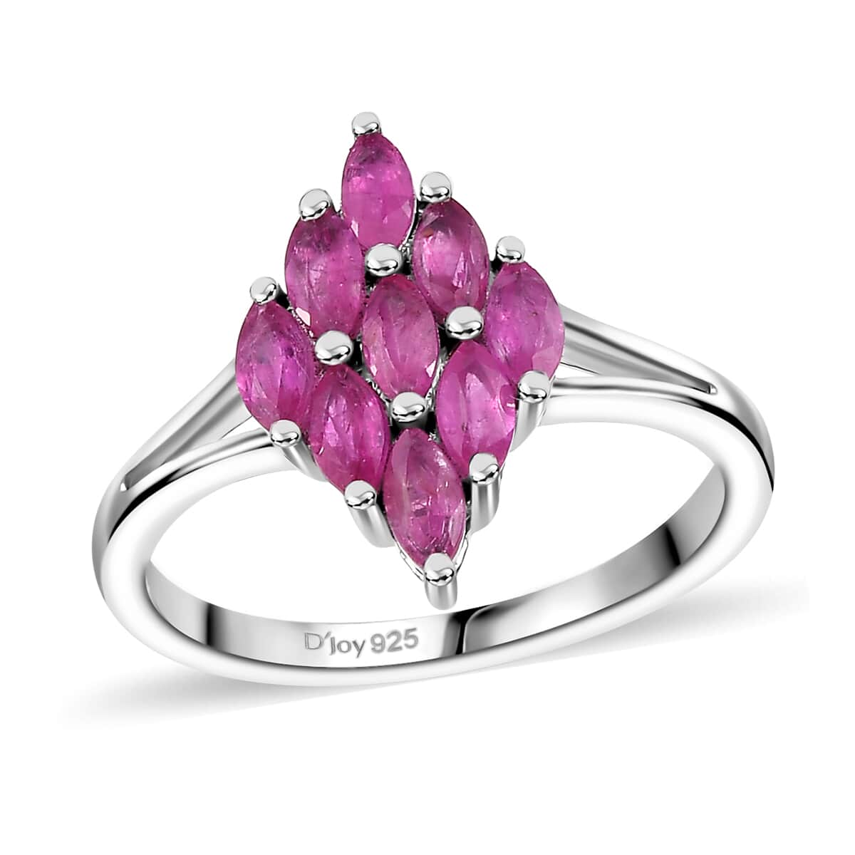 Premium Mozambique Pink Sapphire 0.85 ctw Blossom Cluster Ring in Rhodium Over Sterling Silver (Size 10.0)  image number 0