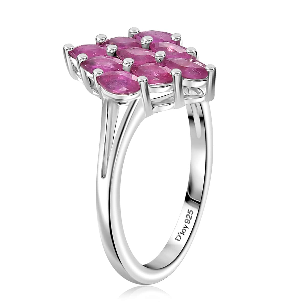 Premium Mozambique Pink Sapphire 0.85 ctw Blossom Cluster Ring in Rhodium Over Sterling Silver (Size 10.0)  image number 3